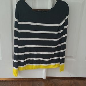 Striped Navy and White Sweater with Yellow Accents